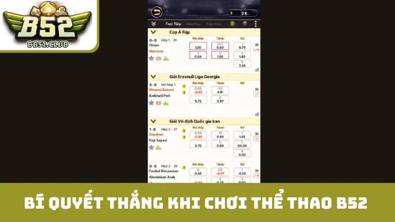 Bí quyết vàng để chiến thắng khi chơi thể thao B52 
