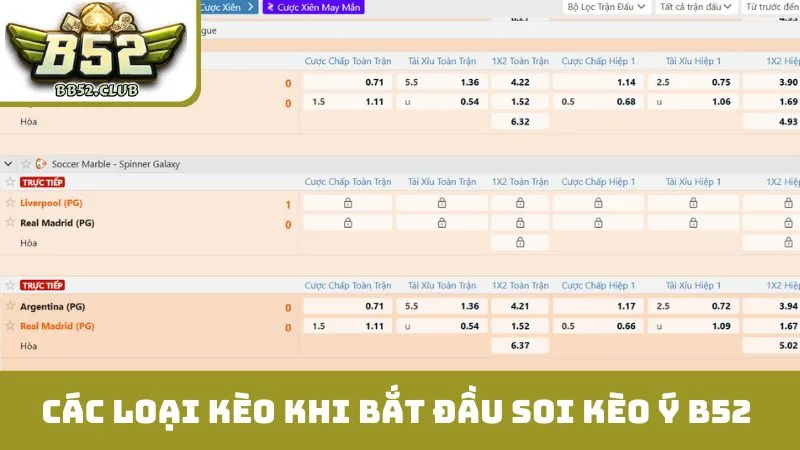 Chi tiết các loại kèo khi bắt đầu soi kèo Ý B52 